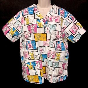 Happy Bunny Jim Benton Sz Large Scrub Shirt Nurse